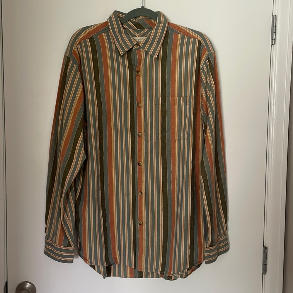 Mens Striped Button Up Large